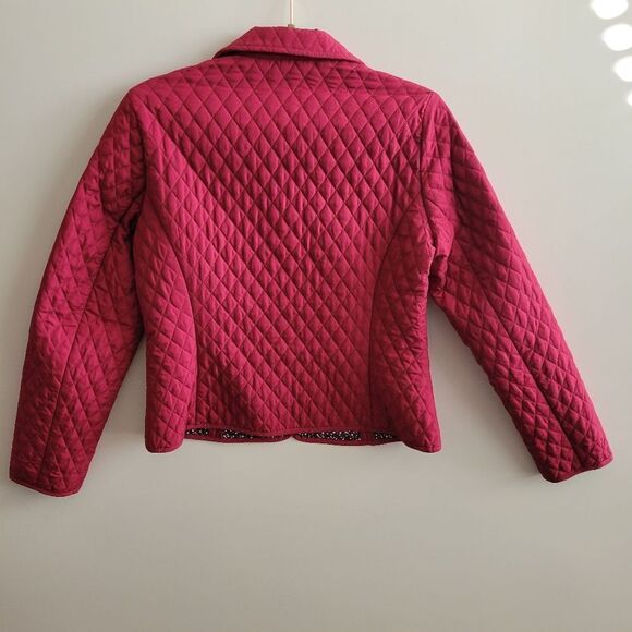 6P QUILTED RED MAROON PLUM LIGHTWEIGHT PREPPY BUTTON FRONT JACKET COAT 6 PETITE - Picture 5 of 6